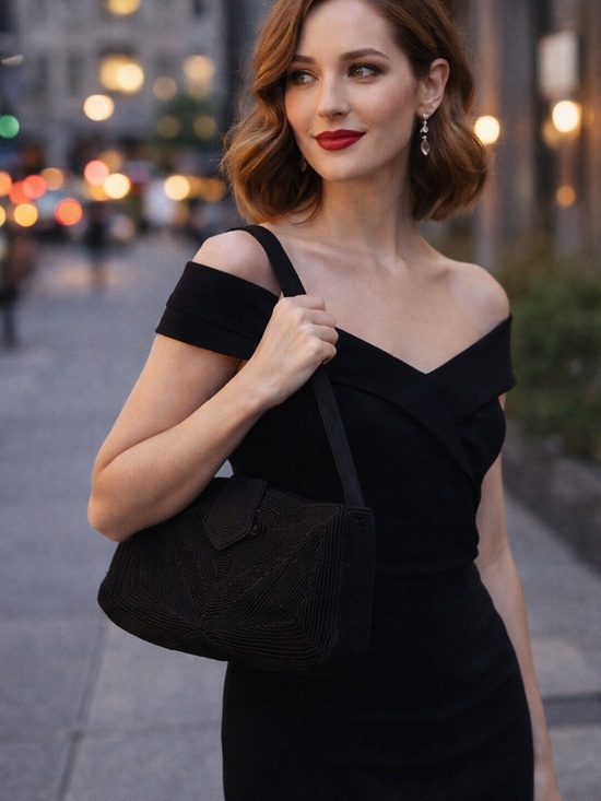 vintage corde Handbags - 🖤 Vintage Cordé Black Handbag Structured Art Deco Shoulder Bag
